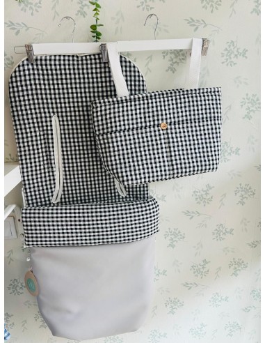 Saco de paseo vichy negro polipiel gris