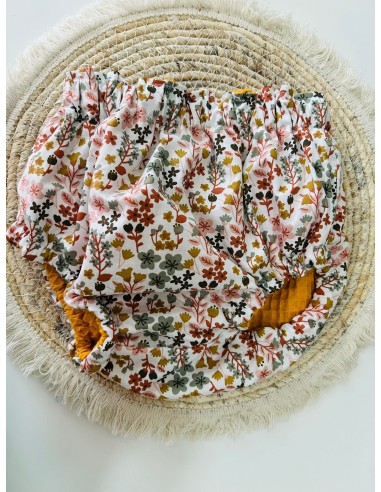 Cubrepañal reversible flores + waffle mostaza