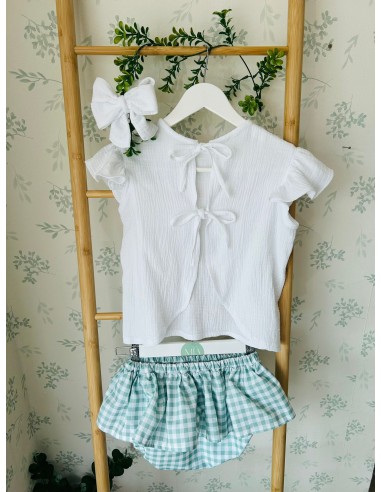 Camisa espalda abierta niña bambula blanca Santorini