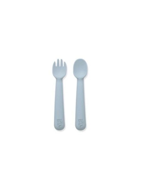 Cuchara y tenedor de silicona azul