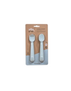 Cuchara y tenedor de silicona azul 2