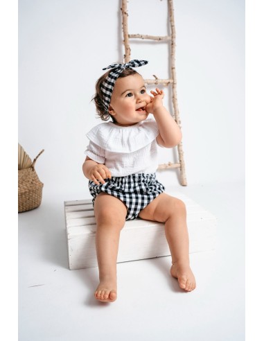 Cubrepañal reversible vichy negro y blanco y gris y blanco