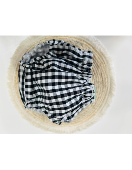 Cubrepañal reversible vichy negro y blanco y gris y blanco