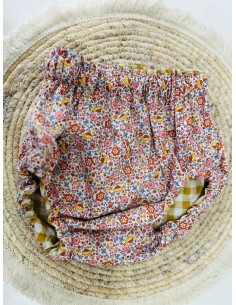 Cubrepañal reversible flores y vichy mostaza