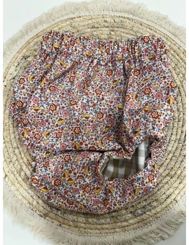 Cubrepañal reversible flores y vichy beige
