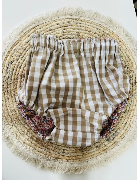 Cubrepañal reversible flores y vichy beige