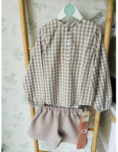 Camisa niño vichy beige Colección Melocotón